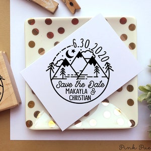 Custom Mountain Save the Date Stamp | Personalized Wedding Invitation Rubber Stamp | Rustic Destination Wedding Stamp