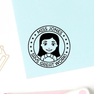 Mini Self Inking Teacher Stamp | Custom Face Stamp for Classroom and Grading | Personalized Teacher Appreciation Gift