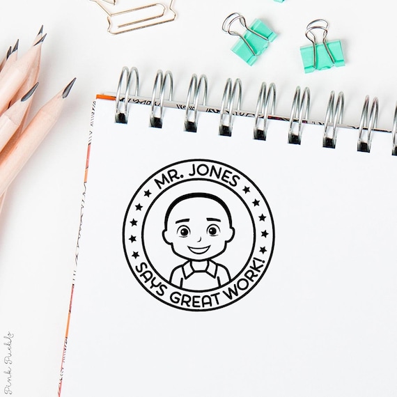 Personalized Self Inking Teacher Stamp | Custom Face Stamp for Classroom & Grading | Teacher Appreciation Gift