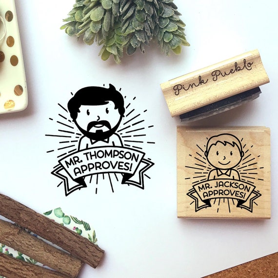 Male Teacher Rubber Stamp | Custom Face Stamp for Classroom and Grading | Personalized Teacher Appreciation Gift