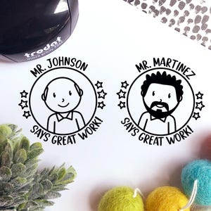Personalized Mini Male Teacher Stamp | Custom Self Inking Teacher Gift for Him | Back to School Stamp