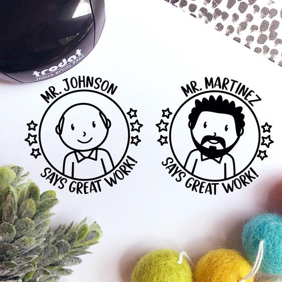 Personalized Mini Male Teacher Stamp | Custom Self Inking Teacher Gift for Him | Back to School Stamp