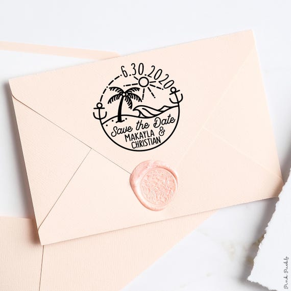 Self Inking Save the Date Stamp | Custom Beach Wedding Stamp | Personalized Destination Wedding Stamp