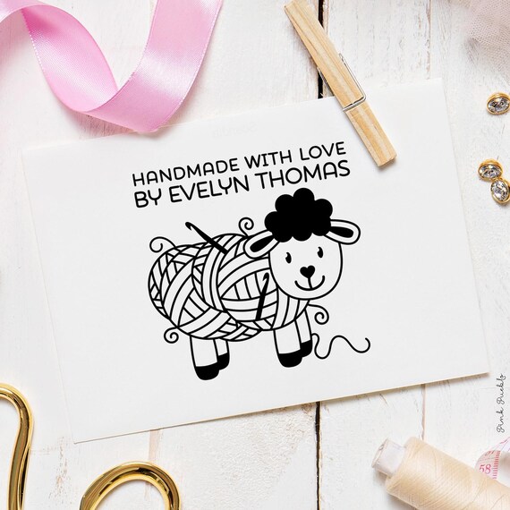 Personalized Knitting Rubber Stamp | Custom Yarn Stamp | Handmade With Love Label | Gift for Mom or Grandma | Knitting Labels
