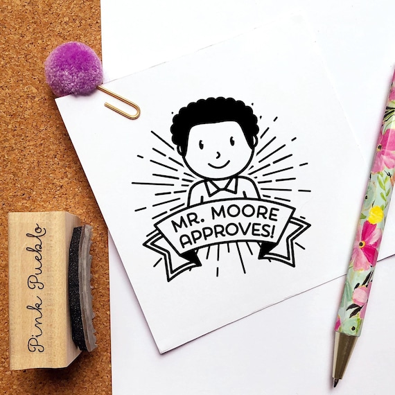 Male Teacher Rubber Stamp | Custom Face and Book Stamp for Classroom and Grading | Personalized Teacher Appreciation Gift