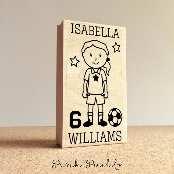 Girl's Personalized Soccer Rubber Stamp | Custom Kids Stamp | Soccer Gifts for Girls and Kids