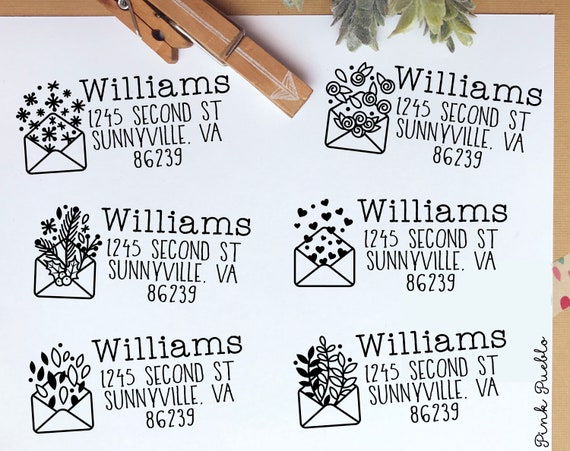 Seasonal Return Address Stamp, Address Stamp with Holiday Envelopes
