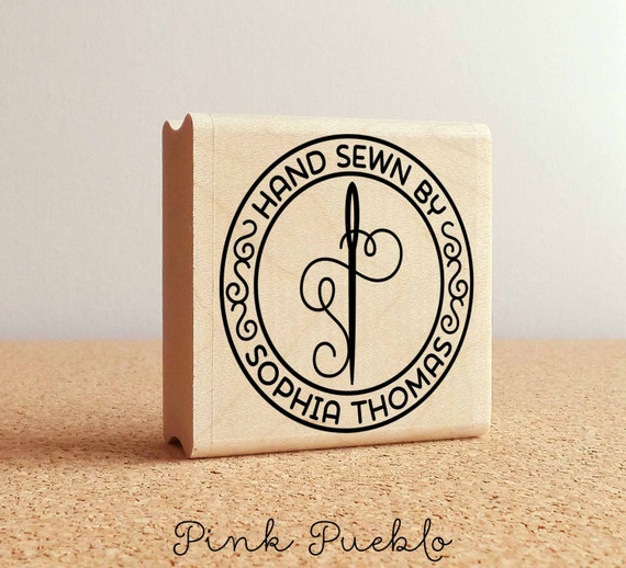 Personalized Sewing Rubber Stamp, Hand Sewn By Needle and Thread Custom Stamp