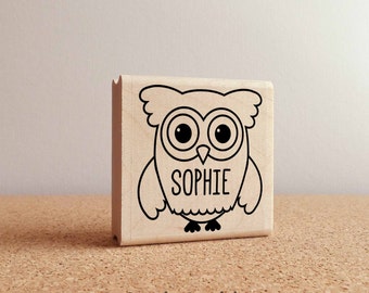 Owl Personalized Custom Rubber Stamp with Name, Custom Stamp with Owl for Kids