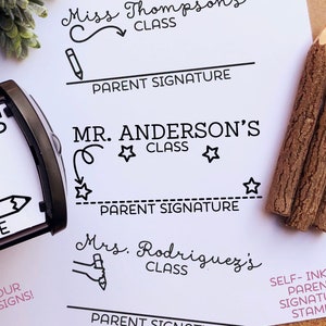 Tampon d'enseignant auto-encreur, tampon de signature des parents, tampons de signature et de retour d'enseignant
