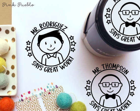 Personalized Self-Inking Teacher Stamp for Him | Custom Male Teacher Gift | Back to School or Teacher Appreciation