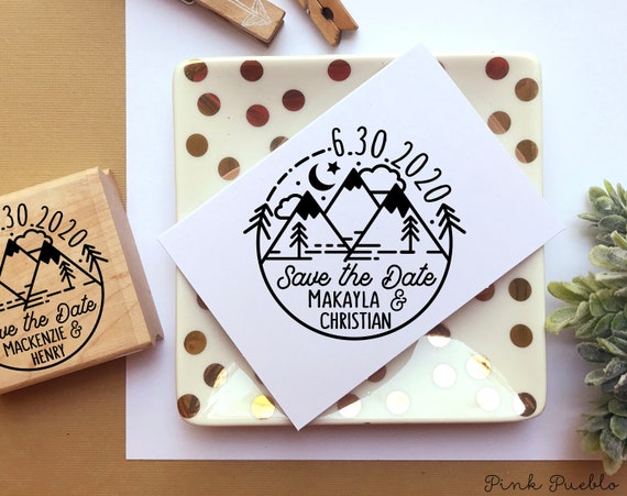 Custom Mountain Save the Date Stamp | Personalized Wedding Invitation Rubber Stamp | Rustic Destination Wedding Stamp
