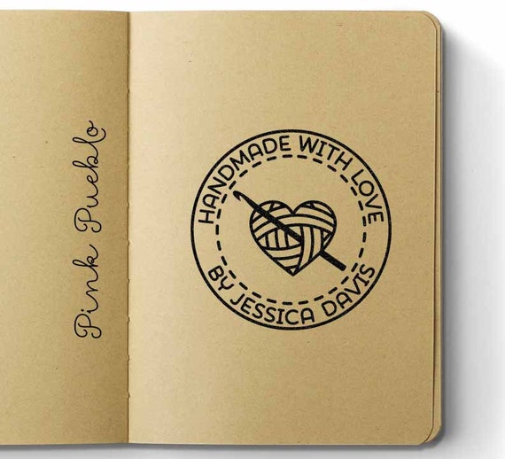 Personalized Crochet Rubber Stamp, Handmade with Love Crochet Heart Stamp