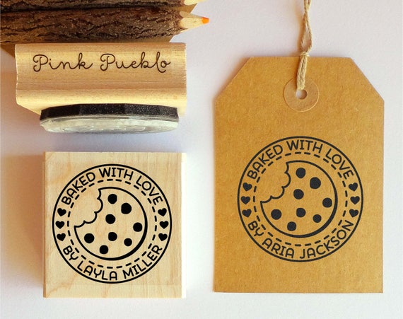 Personalized Baked with Love Stamp | Custom Cookie Stamp for Baking Gifts, Farmhouse Baking, and Baked Goods Labels