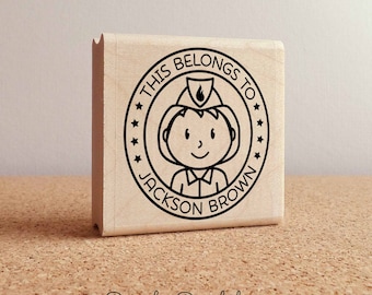 Personalized Firefighter Rubber Stamp for Boys, Custom Fireman Rubber Stamp - Choose Hairstyle and Accessories