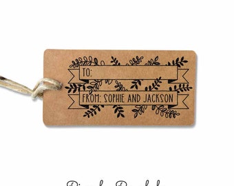 Custom To From Gift Tag or Mailing Stamp with Botanicals, Laurels, and Leaves