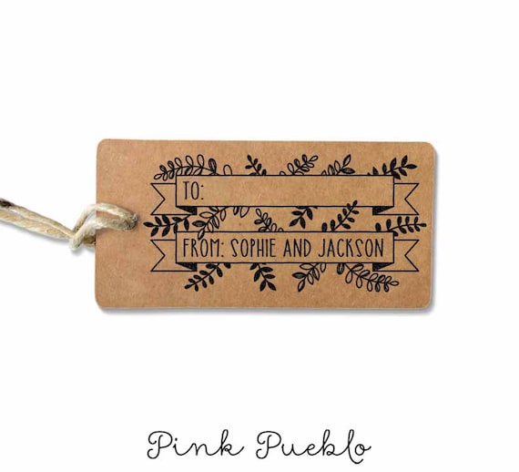 Custom To From Gift Tag or Mailing Stamp with Botanicals, Laurels, and Leaves