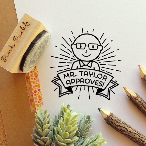 Male Teacher Rubber Stamp | Custom Face Stamp for Classroom and Grading | Personalized Teacher Appreciation Gift