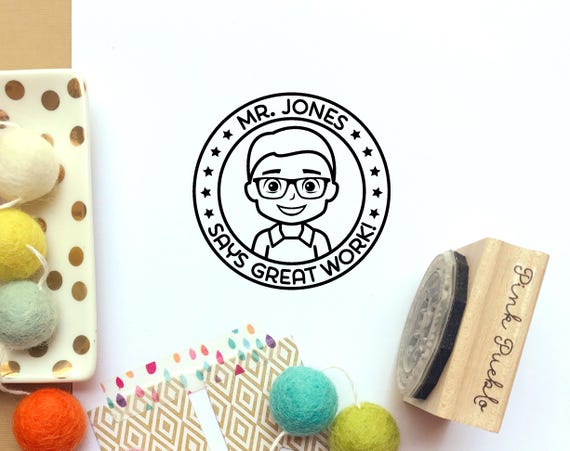 Personalized Male Teacher Rubber Stamp | Custom Classroom and Grading Stamp | Teacher Appreciation Gift
