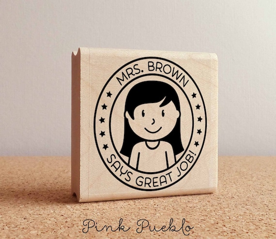 Personalized Female Teacher Rubber Stamp, Custom Teacher Stamp, Personalized Teacher Gift for Teacher Appreciation - Choose Hairstyle