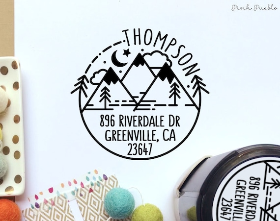 Self Inking Return Address Stamp | Round Custom Mountain Address Stamp | Personalized Stamp for Envelopes & Gifts