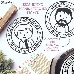 Personalized Self Inking Spanish Teacher Stamp | Custom Face Stamp for Educators | Teacher Appreciation Gift