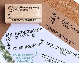 Carimbo de assinatura do professor | Assinatura personalizada dos pais e marca de retorno | Presente prático para a sala de aula