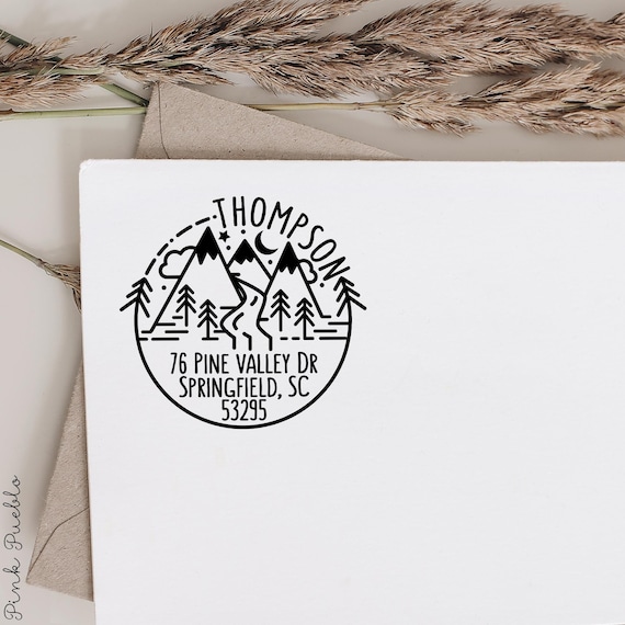 Custom Mountain Return Address Stamp | Personalized Cabin Gift for Couples or New Home