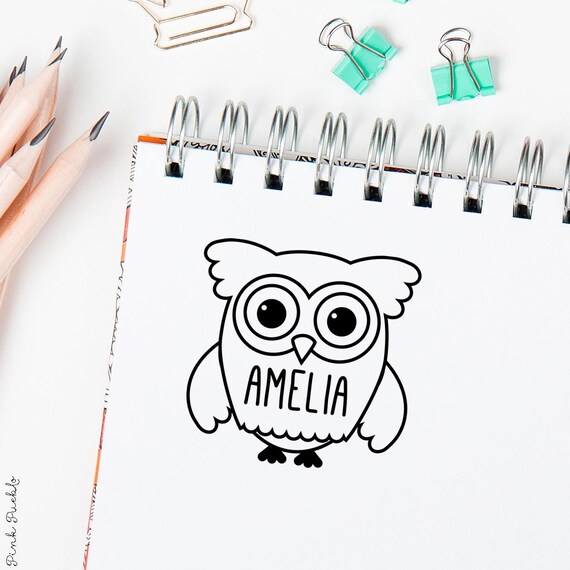 Owl Personalized Stamp with Name | Custom Stamp for Kids | Cute Owl Gift for Girls