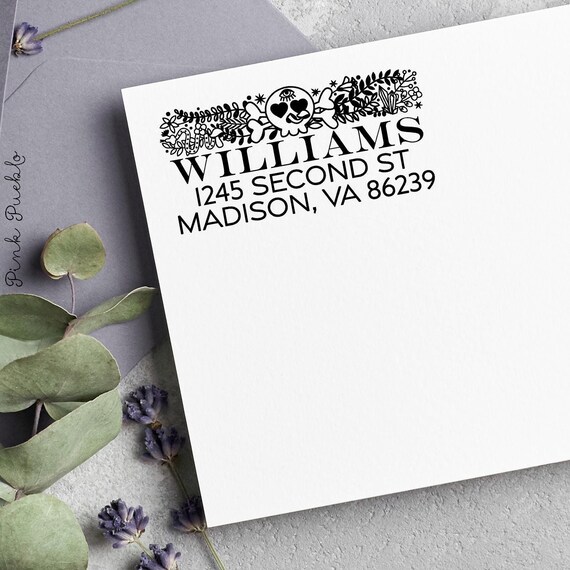 Custom Occult Tombstone Return Address Stamp | Personalized Gothic Skull Stamp for Envelopes, Invitations, and Stationery