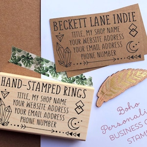 Personalized Business Boho Card Stamp, Custom Geometric Crystal Business Card Rubber Stamp, Great for Jewelry Shops
