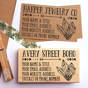 Custom Business Card Stamp with Crystal Design | Personalized Boho Branding for Small Shops