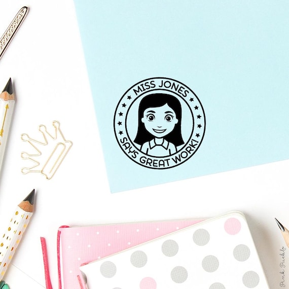 Mini Self Inking Teacher Stamp | Custom Face Stamp for Classroom and Grading | Personalized Teacher Appreciation Gift