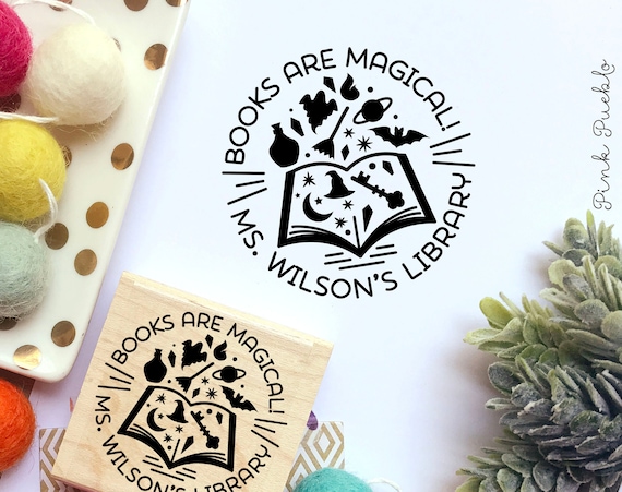 Personalized Teacher Book Stamp, Books are Magical Bookplate Stamp for Teachers
