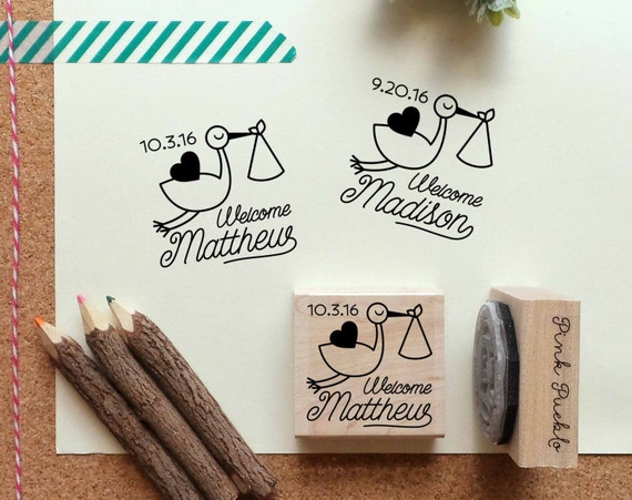 Birth Announcement Stamp | Personalized Custom Baby Name Stamp | New Baby Gift for Scrapbooks & Baby Announcements