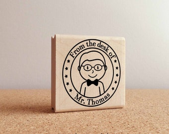 Personalized Male Teacher Rubber Stamp, Custom Teacher or Professor Stamp - Choose Hairstyle and Tie