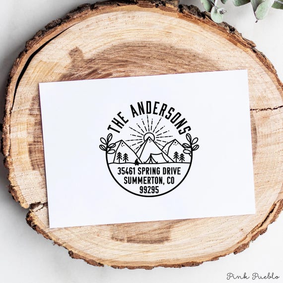 Personalized Mountain Address Stamp | Custom Camping Return Address Stamp | Outdoor Adventure Rubber Stamp