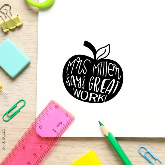 Personalized Self Inking Teacher Stamp with Apple | Custom Grading Tool or Thank You Gift
