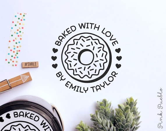Self Inking Donut Stamp | Personalized Baked with Love Stamp | Baking Gift for Kitchen or Housewarming