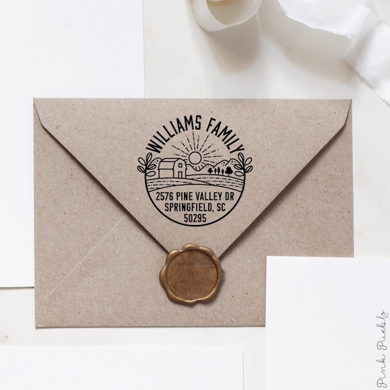 Custom Farmhouse Address Stamp | Self Inking Return Address Stamp with Rustic Barn Design | Cottage Core Home Gift