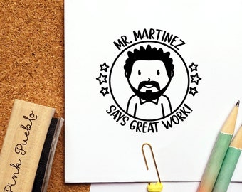 Personalized Male Teacher Rubber Stamp, Custom Teacher Stamp