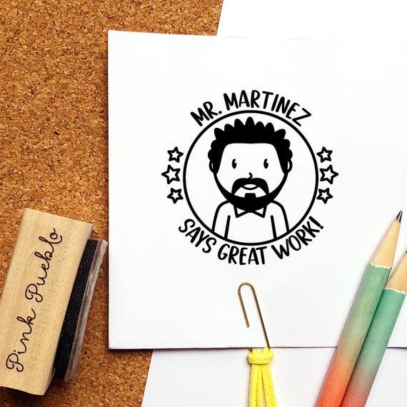 Personalized Male Teacher Rubber Stamp, Custom Teacher Stamp