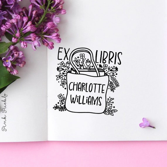 Custom Library Stamp | Personalized Book Stamp for Readers & Book Lovers | Botanical Rubber Stamp for Book Gifts