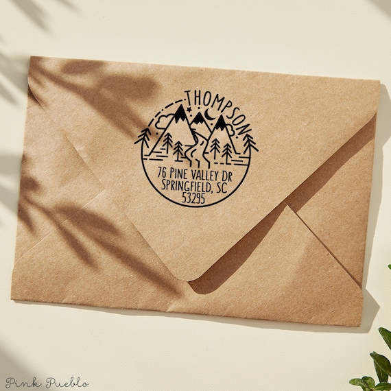 Self Inking Mountain Return Address Rubber Stamp | Personalized Rustic Housewarming Gift