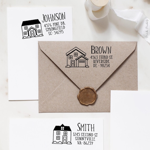 Personalized Self Inking Return Address Stamp with House Design | Custom Housewarming