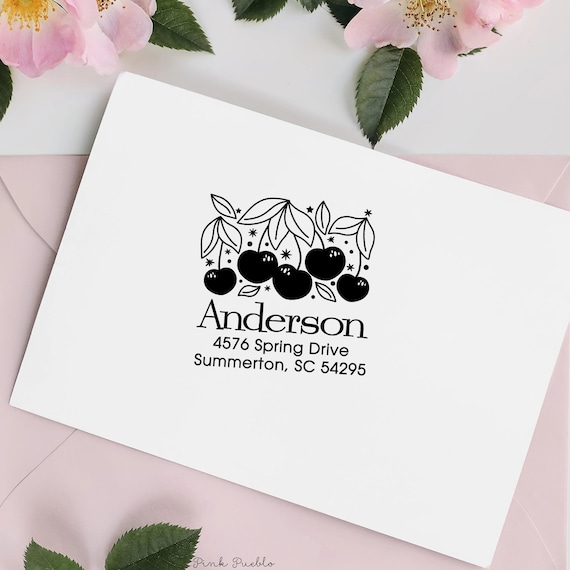 Personalized Cherry Return Address Stamp | Custom Address Stamp with Cherry Design | Cherry Vibe Cottagecore Stationery for Cherry Lovers