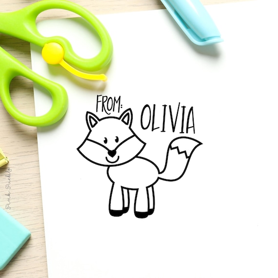 Personalized Fox Stamp | Custom Rubber Stamp for Kids | Woodland Forest Animal Stamp | Birthday Gift