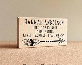 Personalized Feather Arrow Business Card Stamp, Business Card Rubber Stamp