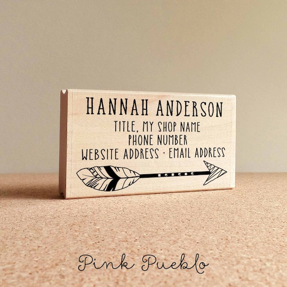 Personalized Feather Arrow Business Card Stamp, Business Card Rubber Stamp