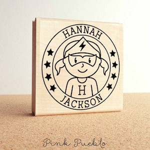 Personalized Superhero Girl Name Stamp | Large Custom Rubber Stamp Gift for Kids, Girls, and Birthdays